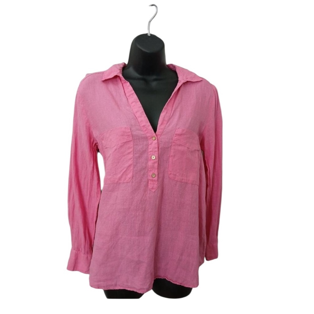 🔴 5 for $40 SALE ! Zara Pink 1/2  Button Up Collared   Long Sleeve Shirt S